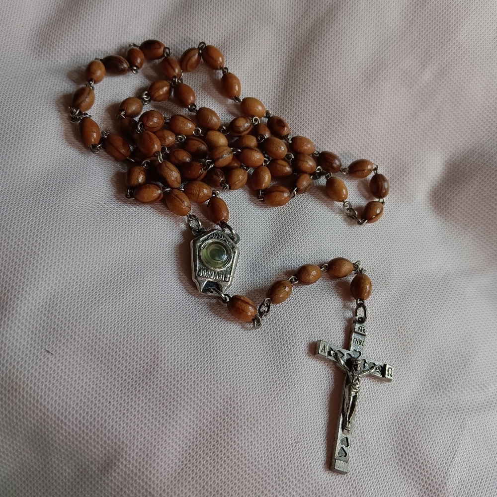Vintage Olive Wood Rosary With Holy Water
